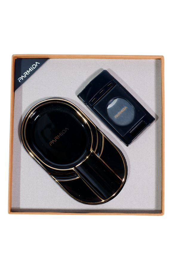 TR9111,Parmida Çakmak Küllük İkili Siyah Puro Seti