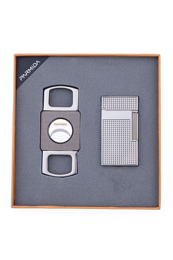 TR8412,Parmida Çakmak Kesici İkili Gümüş Puro Seti