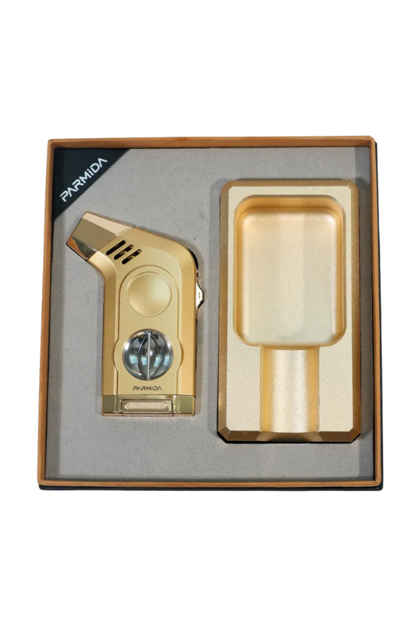 TR9850,Parmida Gold Tek Torch Masa Tipi Çakmak Tekli Gold Küllük İkili Puro Seti