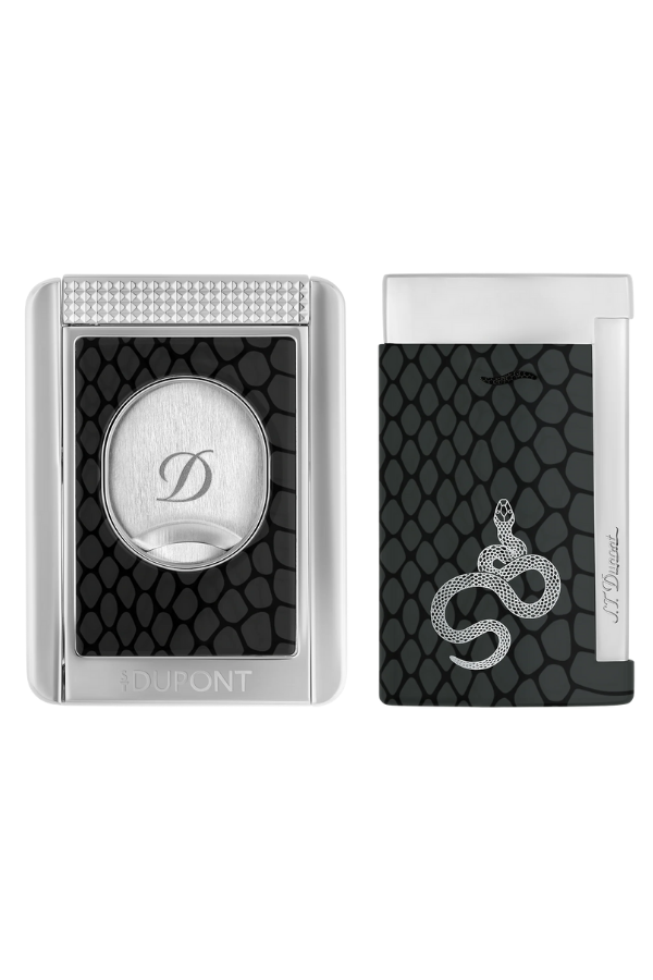 ST-LCQ-002,S.T. Dupont Lacquered Slim 7 Siyah Çakmak Kesici İkili Puro Seti