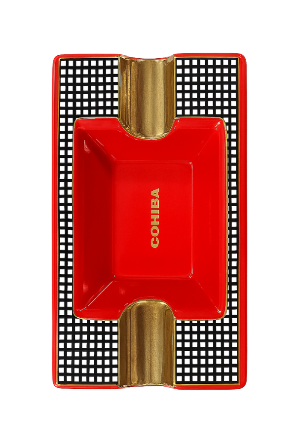TR8849,Cohiba Kırmızı Desenli İkili Porselen Puro Küllüğü