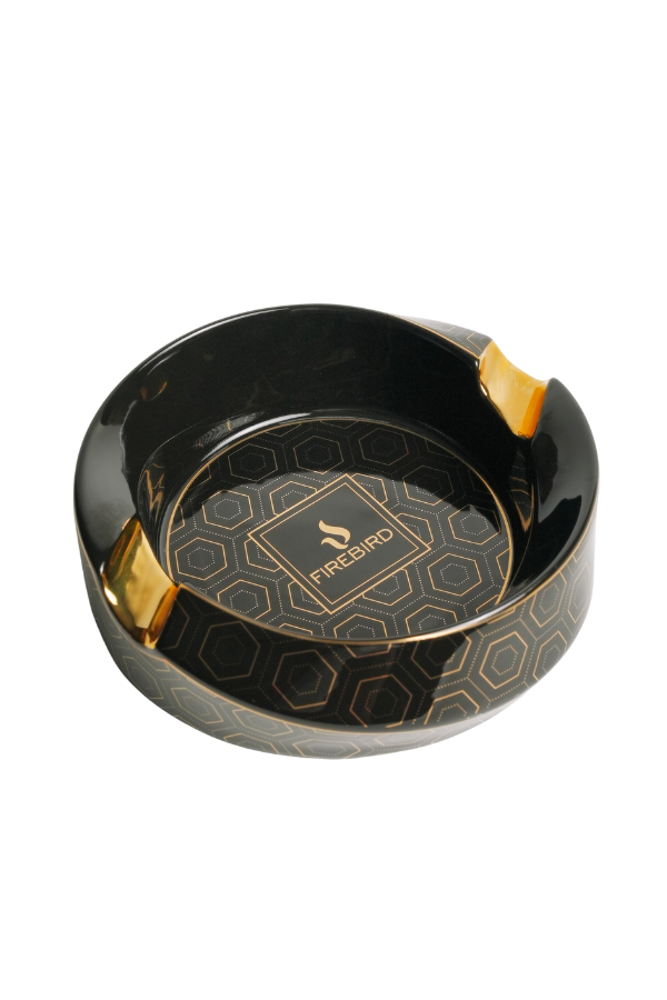 TRM3012,Firebird Siyah-Gold Desenli İkili Porselen Puro Küllüğü