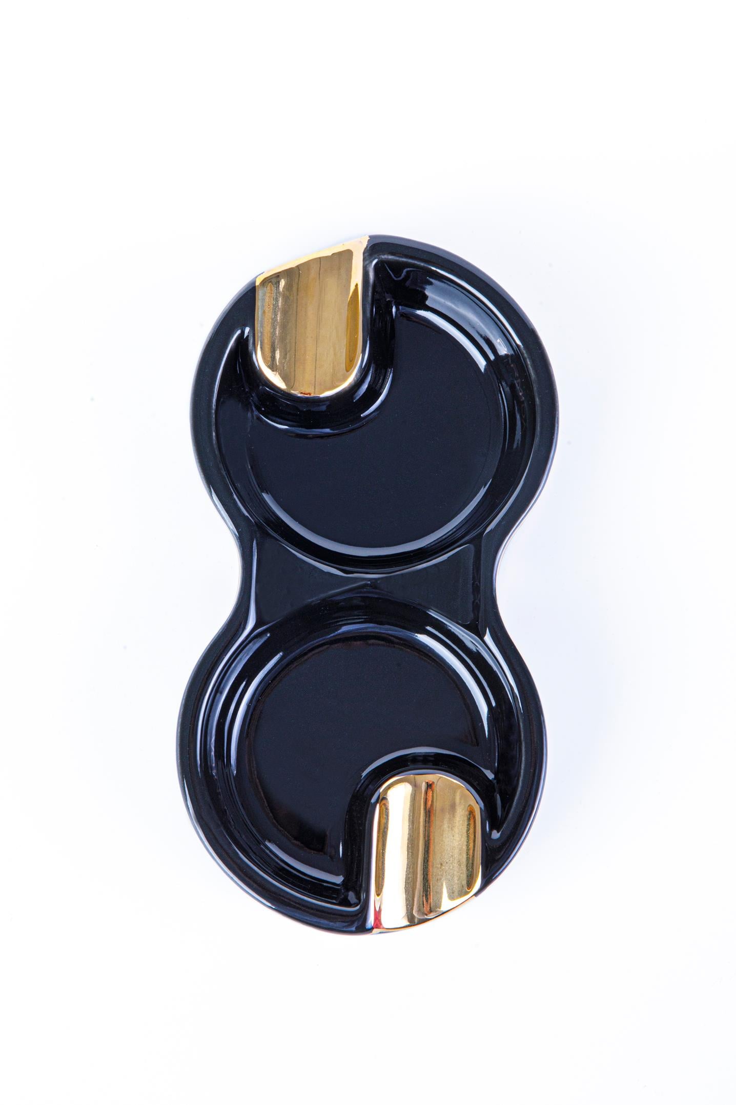 TR8275,Parmida Karbon Desenli-Gold Porselen İkili Puro Küllüğü