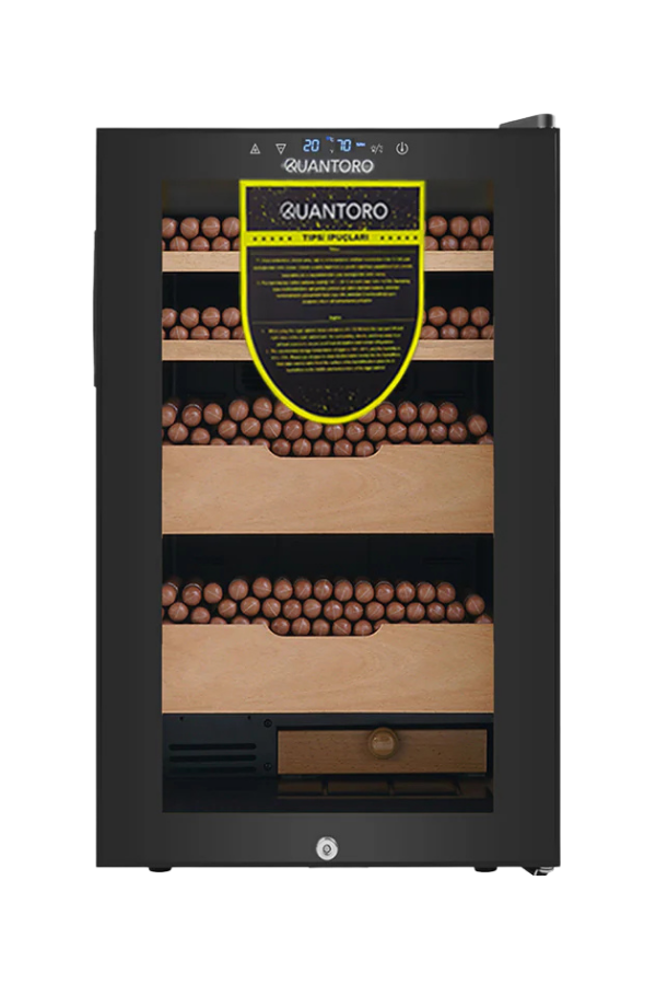 QTR-008,Quantoro QCC-8 Elektronik Nemlendirme & Soğutmalı Siyah Puro Dolabı