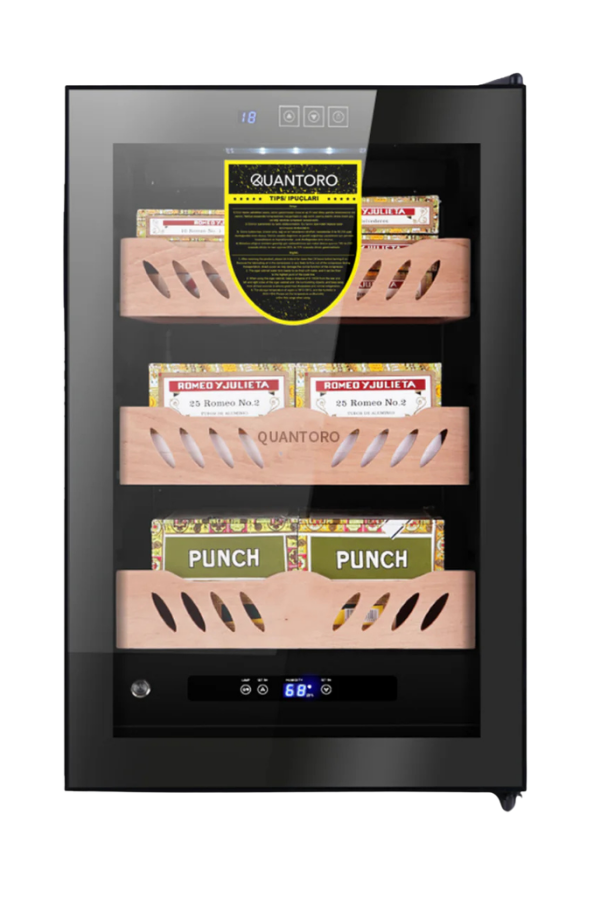 QTR-009,Quantoro QCC-44 Elektronik Nemlendirme & Soğutmalı Siyah Puro Dolabı