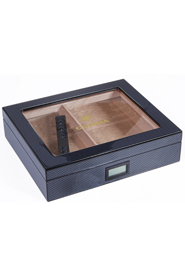 TR8798,Cohiba Siyah Karbon Desenli Sedir Humidor Puro Kutusu