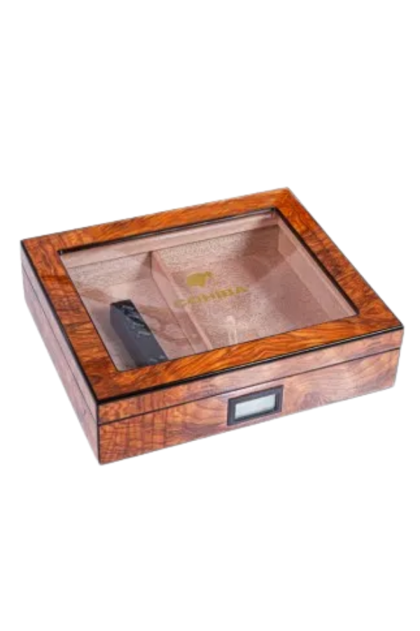 TR9823,Cohiba Kahverengi Camlı Sedir Humidor Puro Kutusu