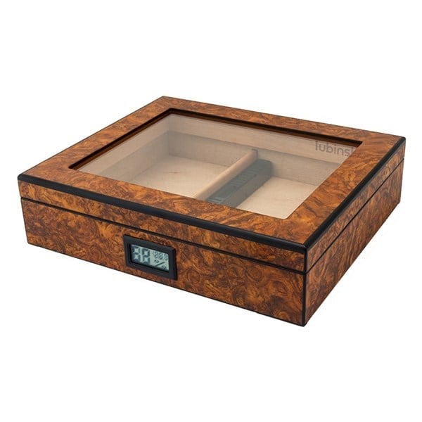 LB-004,Lubinski Cedar Basic Camlı Puro Kutusu Humidor Slim Dijital Kahve 15s