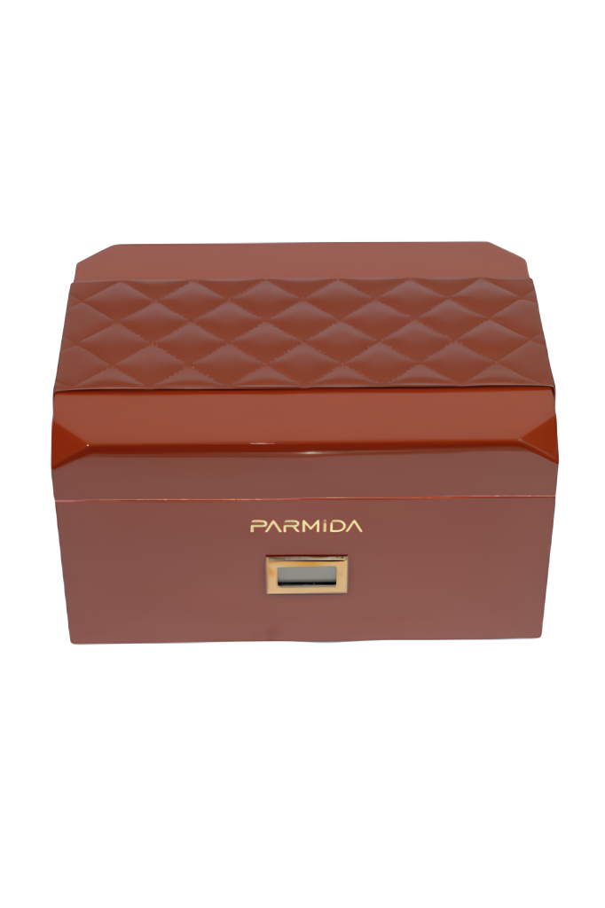 TR8827,Parmida Kahverengi Deri Şeritli Çekmeceli  Sedir Humidor Puro Kutusu