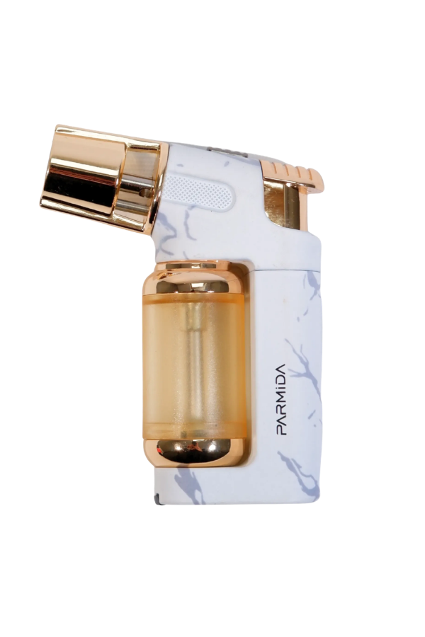 TR9249,Parmida Tek Torch Pürmüz Beyaz-Gold Mermer Desenli Masa Tipi Metal Puro Çakmağı