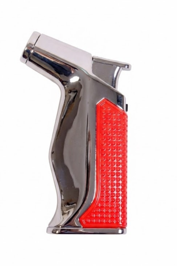TR9234,Parmida Tek Torch Pürmüz Gümüş-Kırmızı Masa Tipi Metal Puro Çakmağı