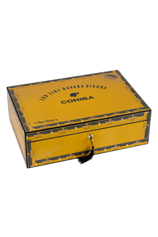 TR8402,Cohiba Sarı Desenli Sedir Humidor Puro Kutusu