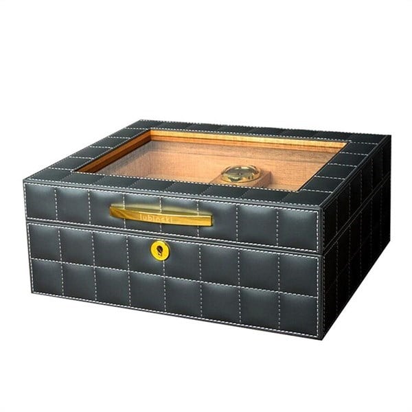 LB-026,Lubinski Deri Camlı Humidor Puro Kutusu Gri 50s