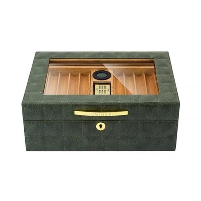 LB-012,Lubinski Deri Camlı Humidor Puro Kutusu Yeşil 50s