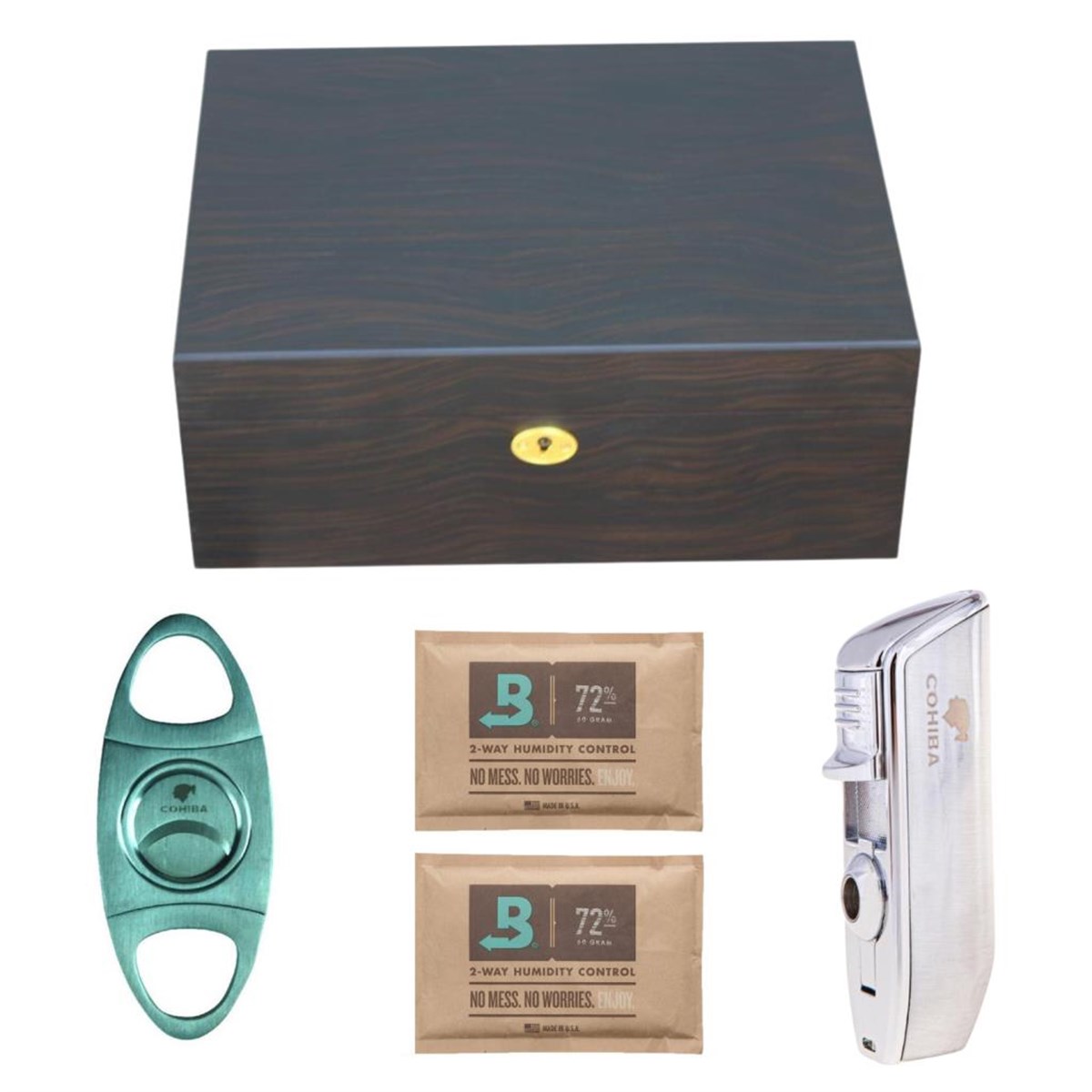 TRPKT001,PremiumQuality Büyük Humidor Puro Seti (2 Adet Boveda 72 60 Gram Hediyeli)