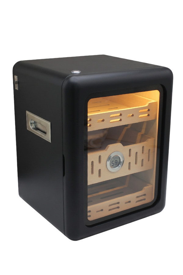 TR9829,PremiumQuality Las Palmas İçi Ledli Siyah Sedir Humidor Puro Kutusu
