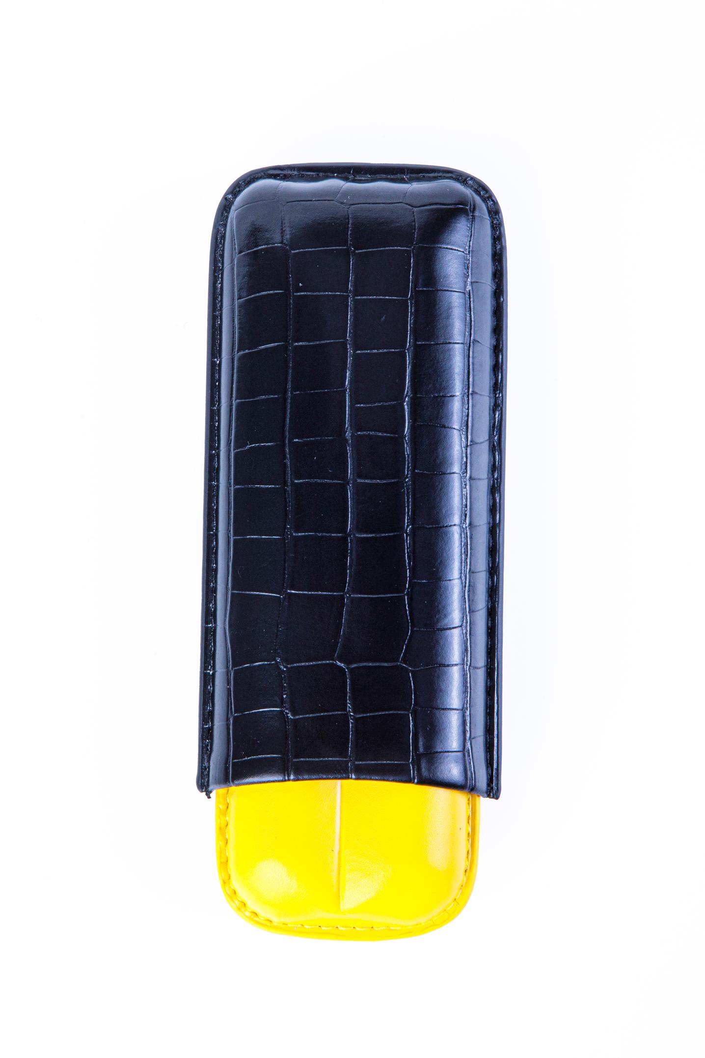 TR8205,Cohiba Sarı Siyah Timsah Desenli İkili Deri Puro Kılıfı