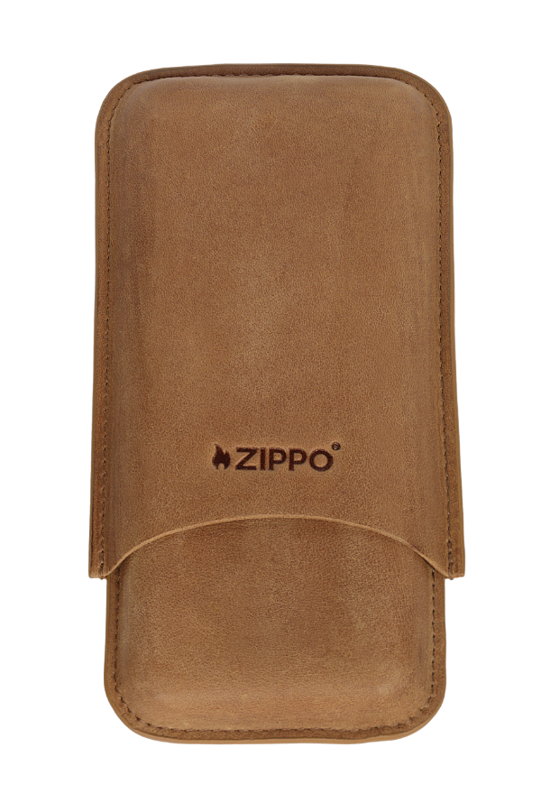 TRM4015,Zippo Açık Kahverengi İkili Deri Puro Kılıfı