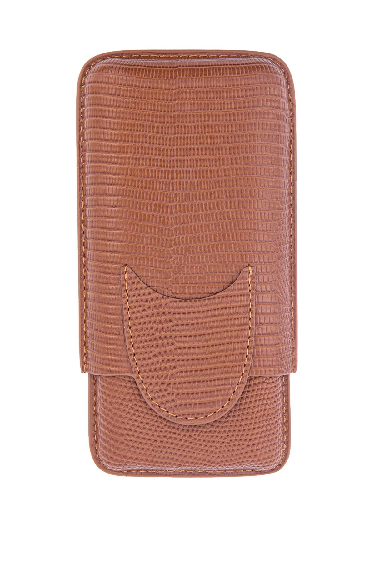 TR6062,PQ Kahverengi Deri Üçlü Puro Kılıfı