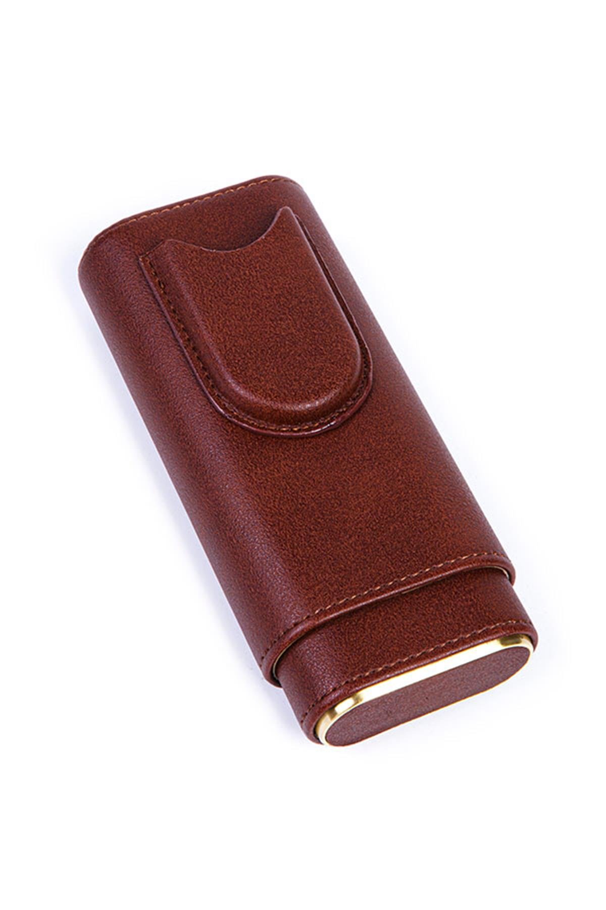 TR5115,PQ Kahverengi Üçlü Deri Puro Kılıfı