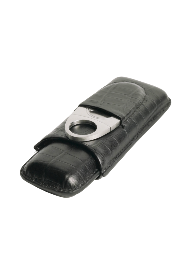 TRM4006,PremiumQuality Timsah Desenli Kesicili Siyah İkili Deri Puro Kılıfı