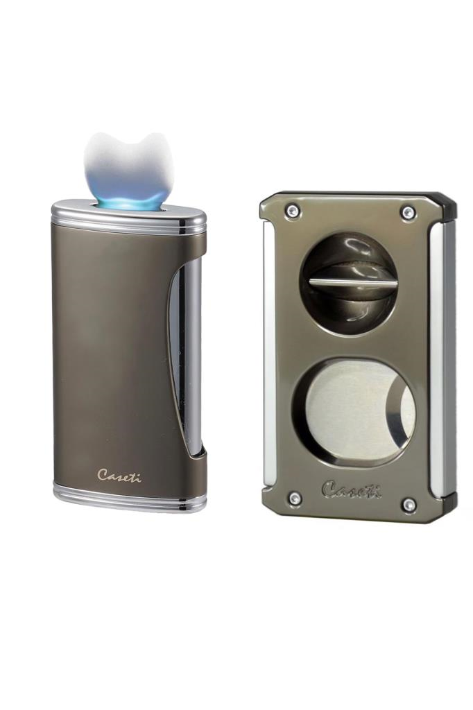 CST-1,Caseti Gunmetal Perde Alev Çakmak & Gunmetal V-Düz Kesici Premium Puro Seti