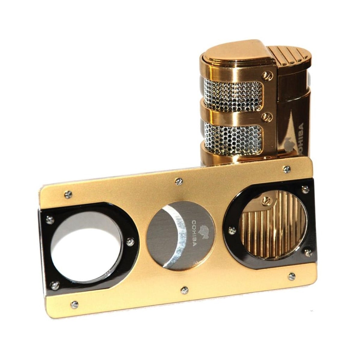 TR861,Cohiba 3 Torch Altın Çakmak ve Kesici Set