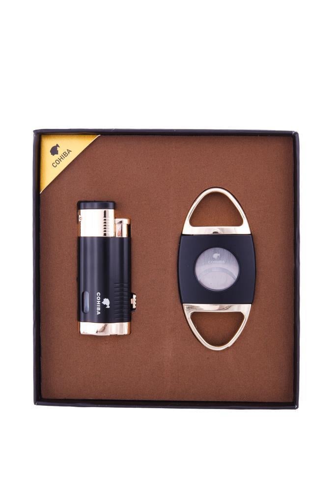 TR7425,Cohiba 3 Torch Çakmak Kesici İkili Gold-Siyah Puro Seti