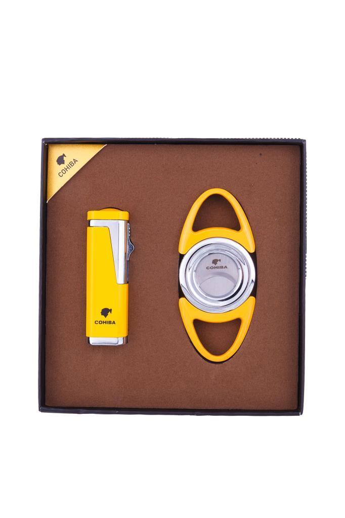 TR7431,Cohiba 3 Torch Çakmak Kesici İkili Sarı Puro Seti