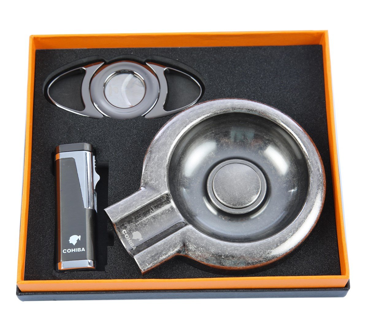 TR1585,Cohiba Çakmak Kesici Küllük 3'lü Puro Seti