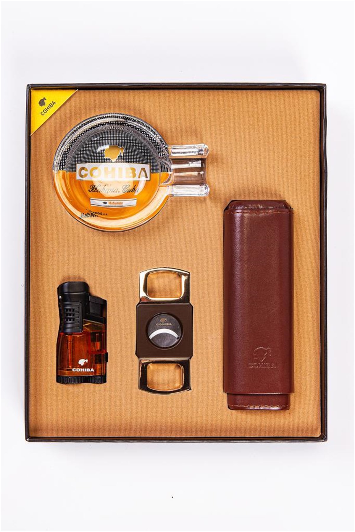 TR2499,Cohiba Çakmak Kesici Küllük Kılıf Set