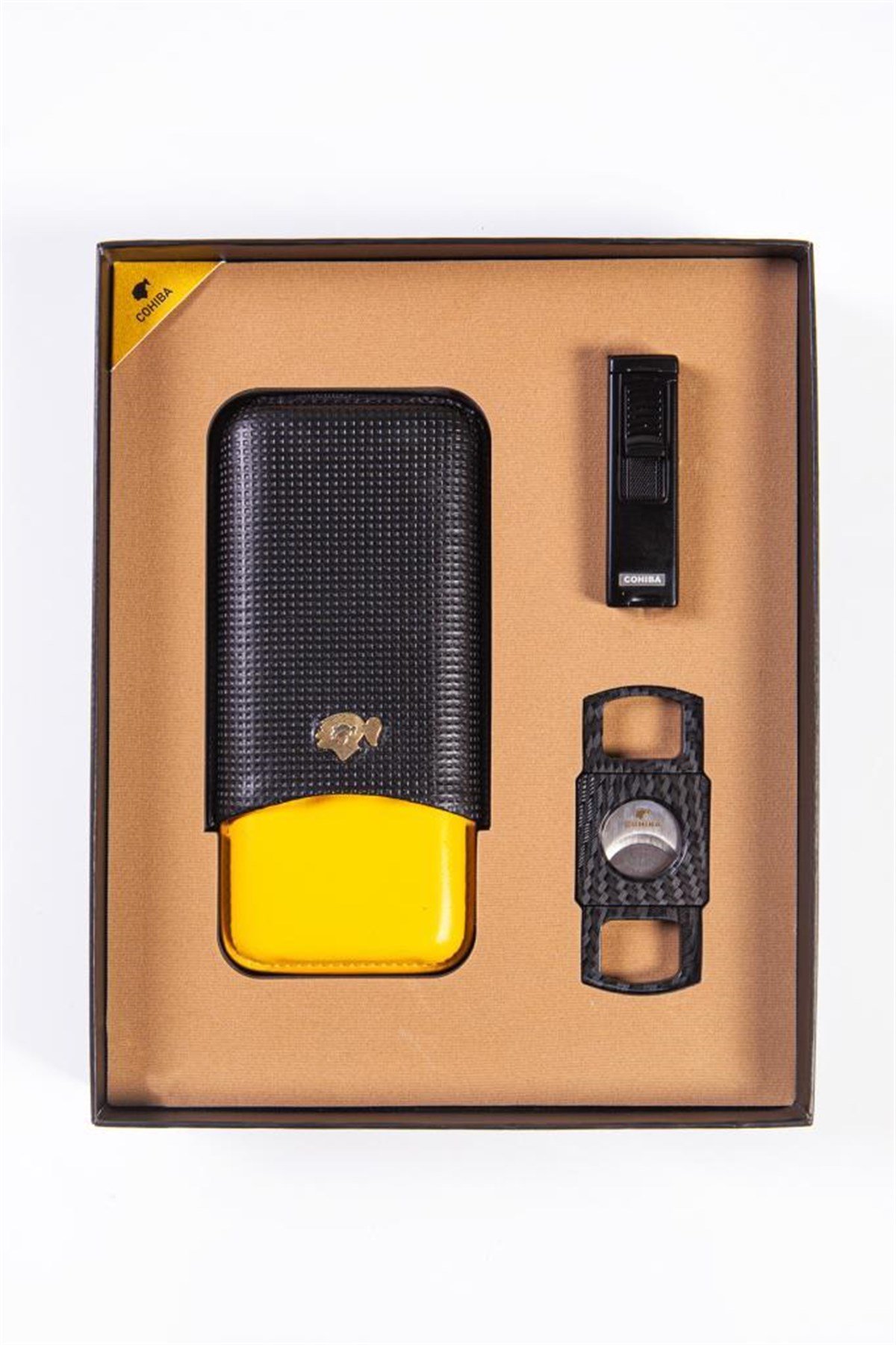 TR2613,Cohiba Çakmak Kesici Kılıf Üçlü Set