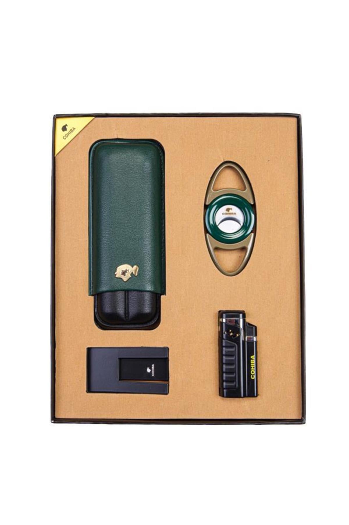 TR5739,Cohiba Çakmak Kesici Kılıf Sehpa  Dörtlü Set