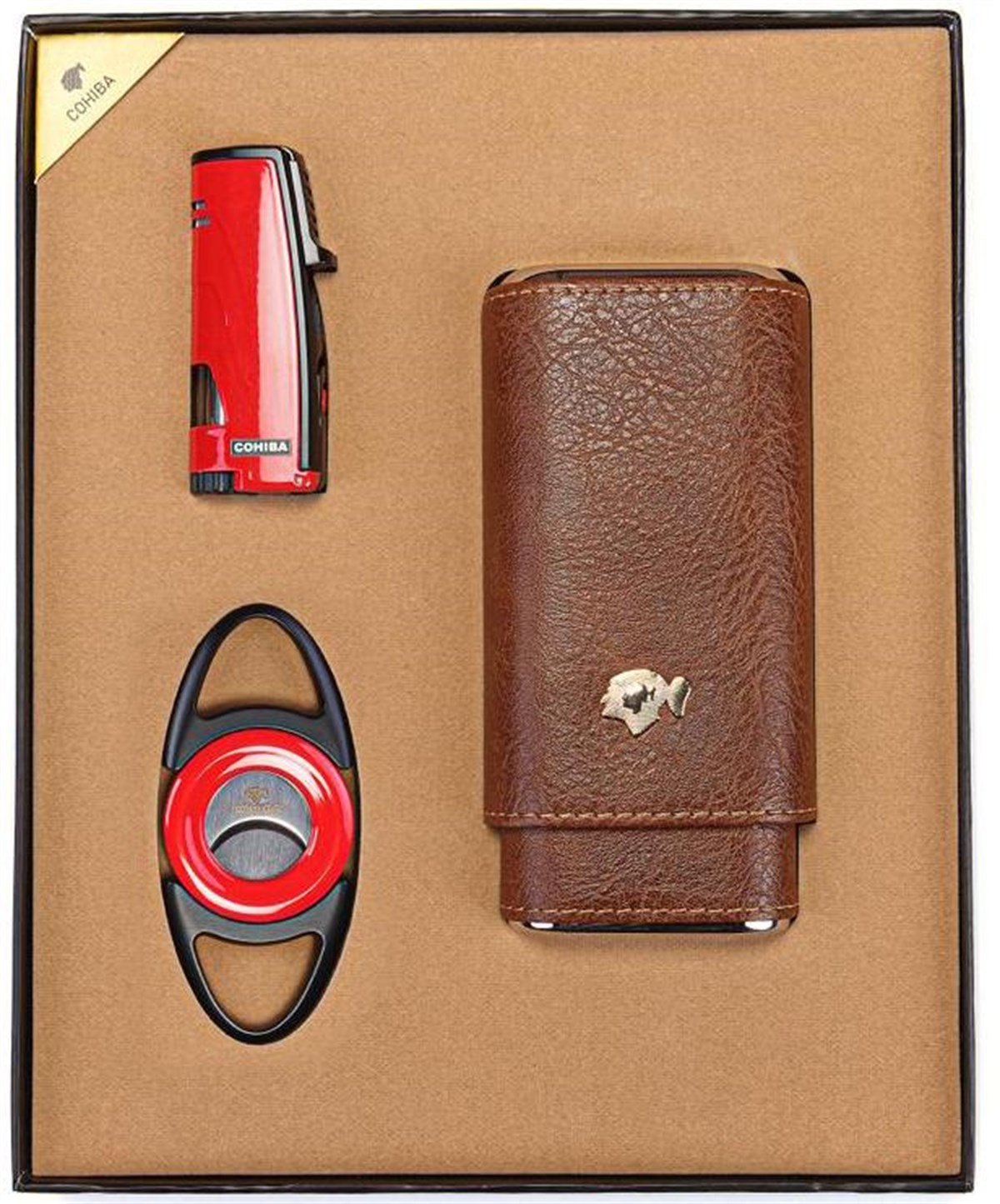 TR3542,Cohiba Çakmak Kılıf Kesici Kırmızı Puro Seti