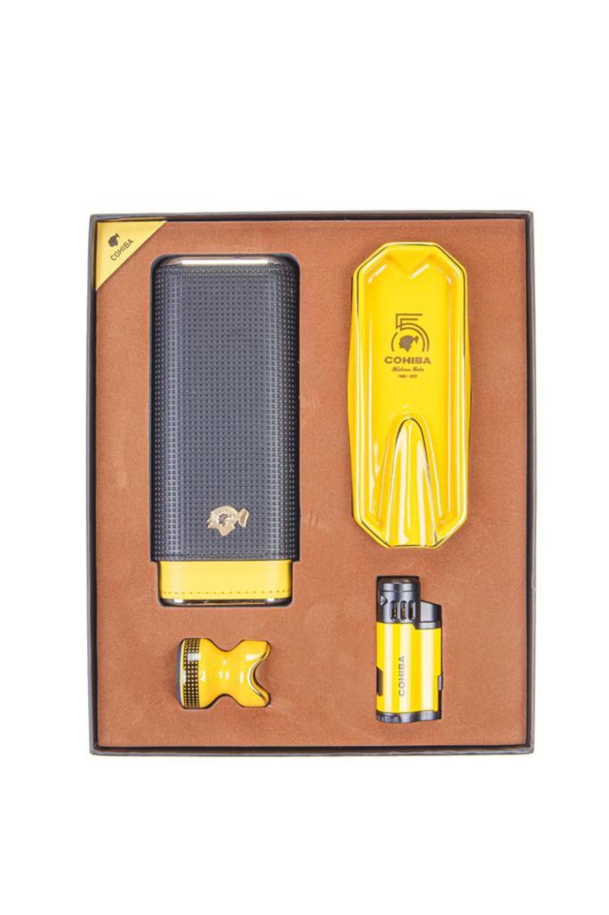 TR5396,Cohiba Çakmak Kılıf Küllük Sehpa Dörtlü Puro Seti
