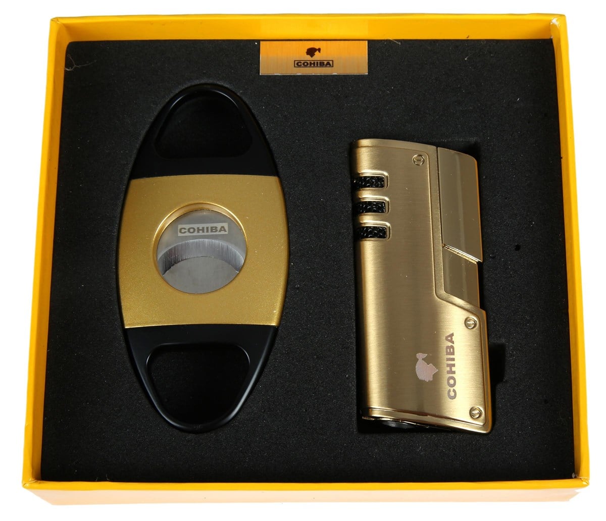 TR1345,Cohiba Gold Çakmak Sarı Kesici İkili Set