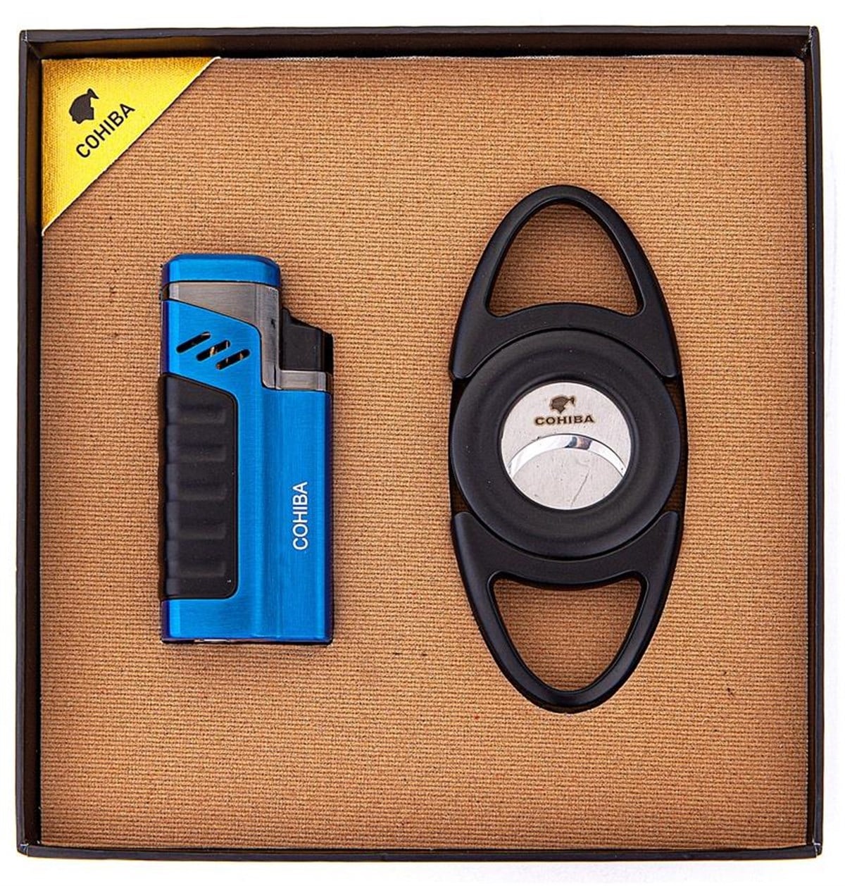 TR3096,Cohiba Mavi-Siyah İkili Çakmak Kesici Puro Set