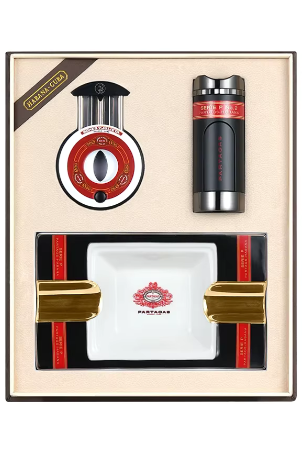 TR7719,Cohiba Özel Seri Partagas Serie P No:2 Çakmak Kesici Küllük Üçlü Siyah Puro Seti