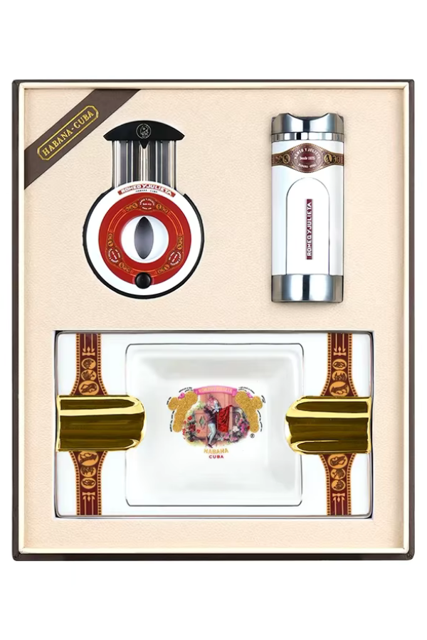 TR7718,Cohiba Özel Seri Romeo Y Julieta Çakmak Kesici Küllük Üçlü Beyaz Puro Seti