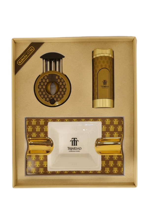 TR7717,Cohiba Özel Seri Trinadad Çakmak Kesici Küllük Üçlü Bronz Puro Seti