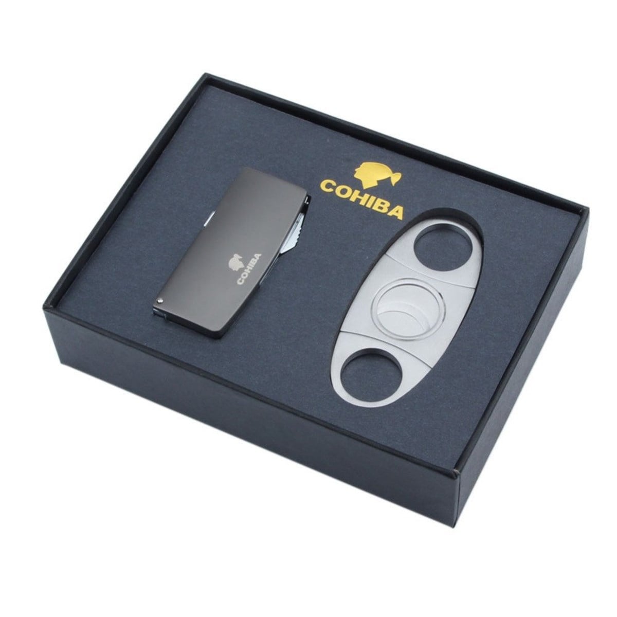TR1042,Cohiba Siyah Çakmak Silver Kesici 2'li Puro Seti