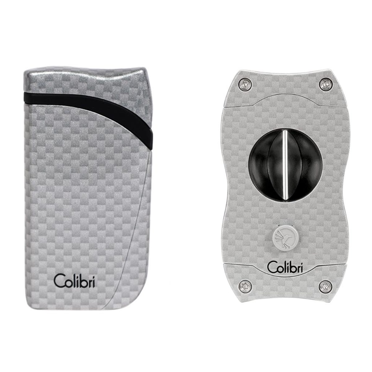 CLBRSET1,Colibri Gümüş Karbon Desenli Çakmak Kesici Set