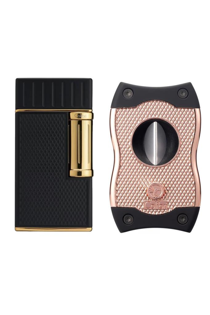 CLB-6,Colibri Julius Siyah-Gold Çakmak & Rose Gold-Siyah SV-Cut Premium Puro Seti