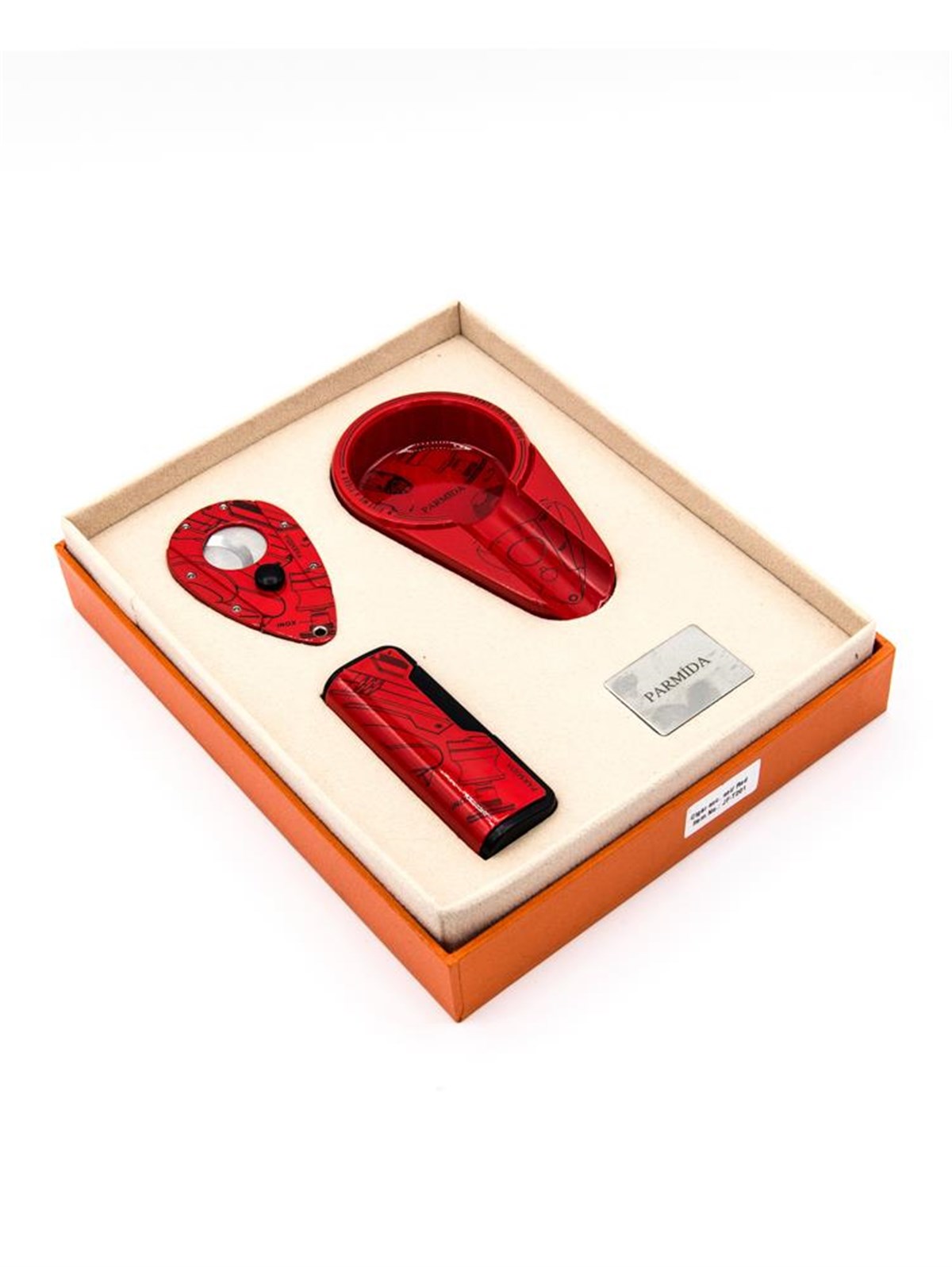 TR1404,Parmida Çakmak Küllük Kesici Üçlü Kırmızı-Siyah Set