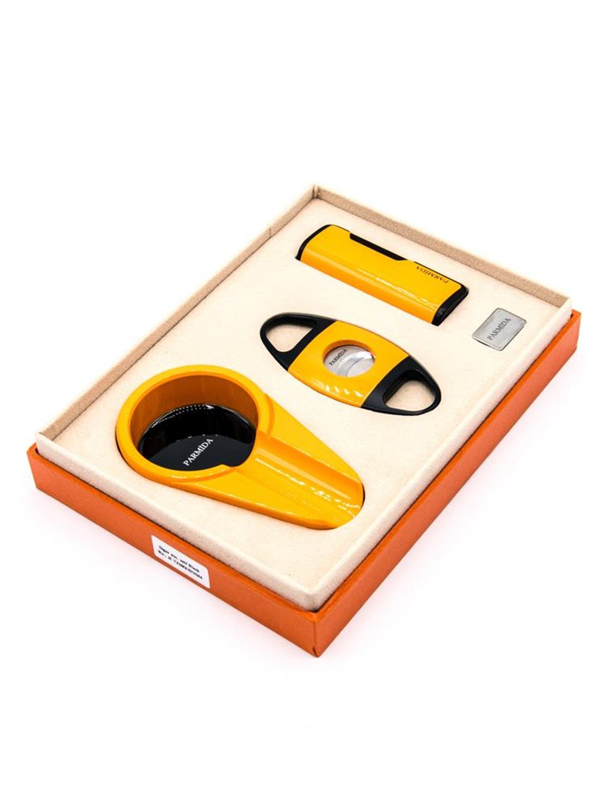 TR1408,Parmida Çakmak Küllük Kesici Üçlü Turuncu-Siyah Set