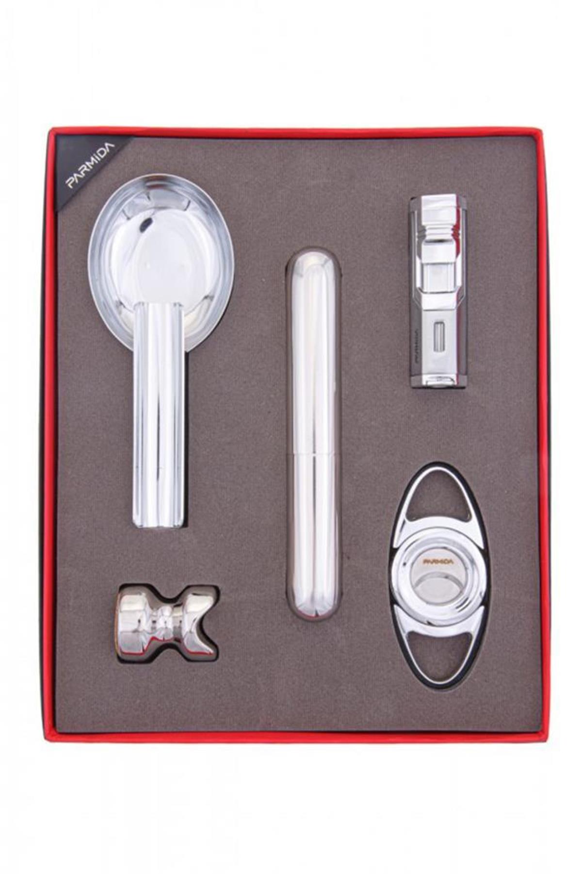 TR6217,Parmida Küllük Kesici Çakmak Tüp Sehpa Beşli Puro Seti