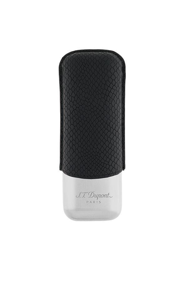 TR6914,S.T. Dupont Gümüş - Siyah İkili Deri Puro Kılıfı 183270