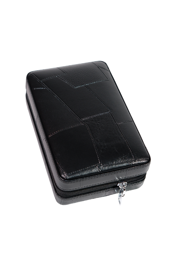 TR8833,Cohiba Dahili Çakmaklı Siyah Desenli Deri Puro Taşıma Çantası - Seyahat Humidoru