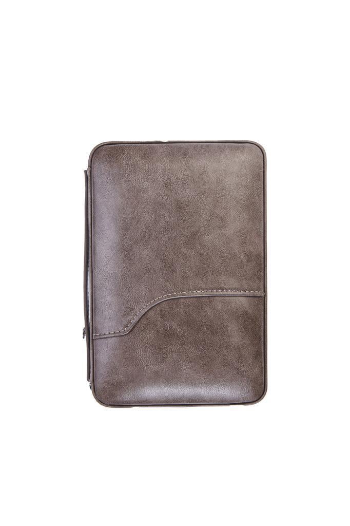 TR6893,Cohiba Çakmak Kesicili Gri Deri Puro Taşıma Çantası