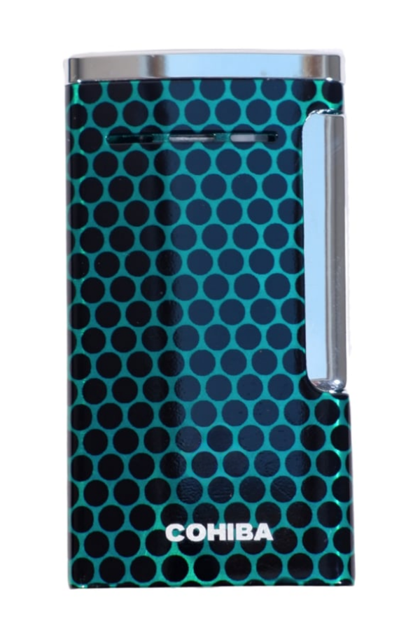 TR9578,Cohiba Tek Torch Perde Alev Slim 7 Dizayn Yeşil Desenli Puro Çakmağı